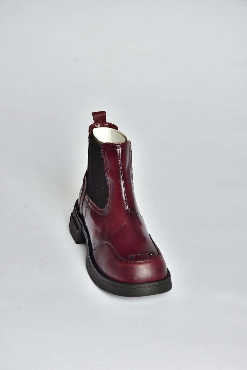 Fox Shoes V312402609 Bordo Kalın Tabanlı Lastik Detaylı Kadın Bot Bordo-suni Deri