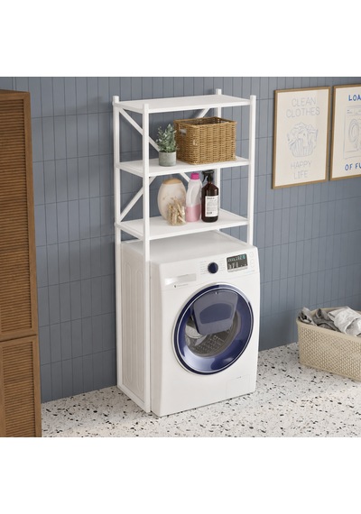Braga Metal 3 Çamaşır Makinesi Üstü Düzenleyici Raf Beyaz Banyo Düzenleyici Dolap Beyaz - Beyaz