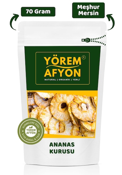 Yörem Afyon Meşhur Mersin Yöresinden %100 Meyve Glütensiz Yaprak Ananas Kurusu, Cips Ananas Comosus 70gr. 70 G