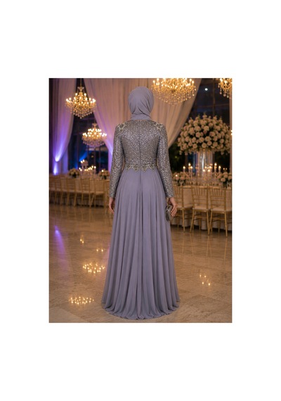 Gül&can Butik Gri Payetli Tesettür Abiye Elbise Gri