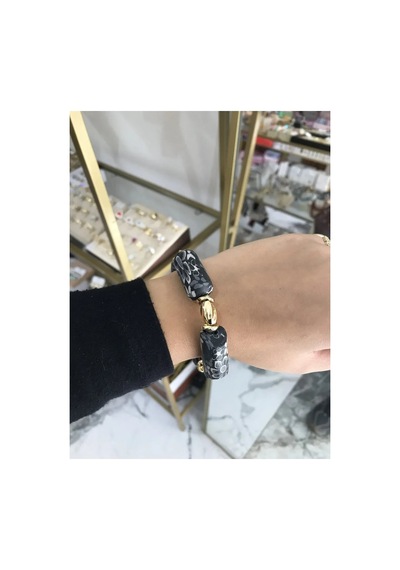 Siyah Ve Gol Detaylı Lastikli Model Bileklik Çok Renkli