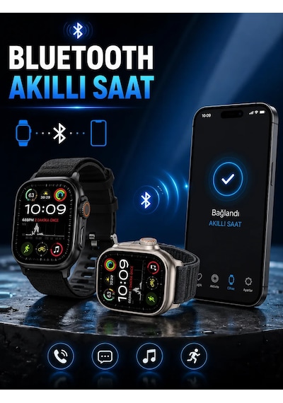 Akıllı Saat Bluetooth Bağlantılı Adımsayar Alarm Ve Hatırlatıcı Çağrı Cevaplama