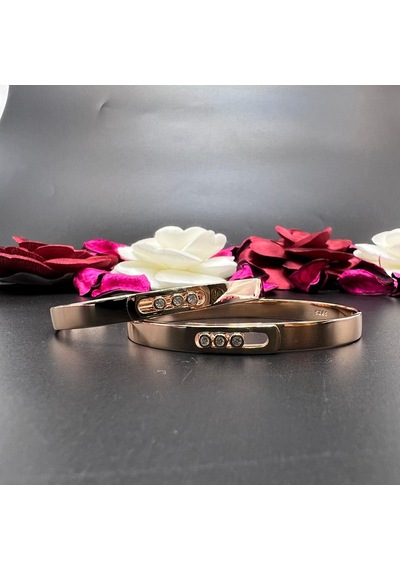 925 Ayar Gümüş Rose Kaplama Zirkon Taşlı Kelepçe Bileklik Modern Kadın Bileklik Gümüş