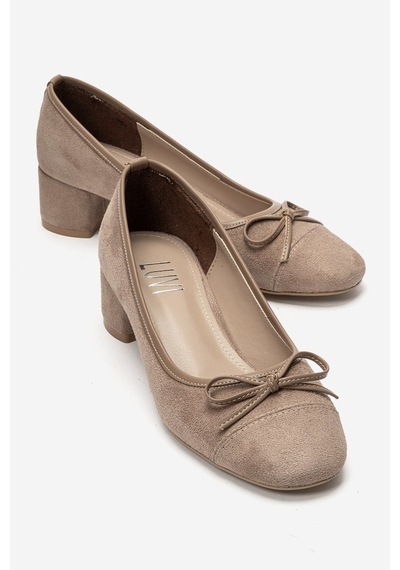 Luvi Shoes Leslıe Vizon Süet Fiyonklu Kadın Kalın Topuklu Ayakkabı