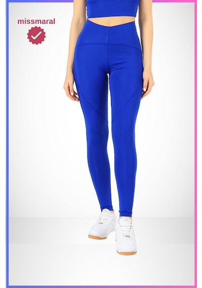 Missmaral Slim Fit Tayt Yüksek Bel Toparlayıcı Saks Mavi Spor Model Flatlock Dikiş Detaylı Oslo 1090 Mavi