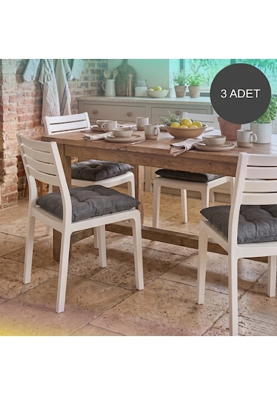 3'lü Set 40x40 Cm Antrasit Modern Sandalye Minderi - Konforlu Bahçe, Mutfak Ve Yemek Masası Sandalye Minderi Bağcıksız Sade Tasarım Antrasit - Gri