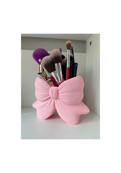 Fiyonk Şeklinde Makyaj Fırçası Organizeri 3d Baskı Dekoratif Kozmetik Düzenleyici Pembe