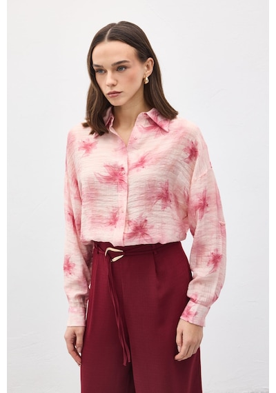 Sateen Kolu Katlamalı İnce Gömlek - Pembe-137204 Pembe