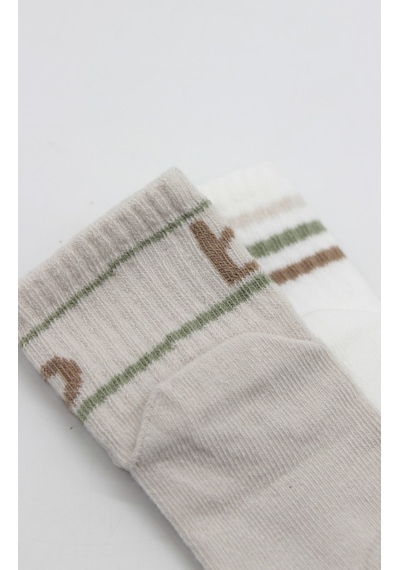 Erturkstore Penye Kaymaz Soket Çorap 2li 10144 Taş Ekru Çok Renkli