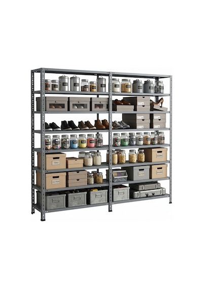 43x186x200 Cm İkili Seri Bağlantılı 8 Katlı Modüler Çelik Raf Sistemi Elektrostatik Fırın Boyalı Çok Amaçlı Depolama Ve Ayakkabılık Rafı Gri