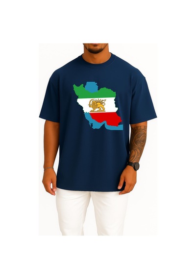 Bahriyeli Collection Oversize İran Bayraklı Harita Göğüs Baskılı Unisex T-shirt Lacivert