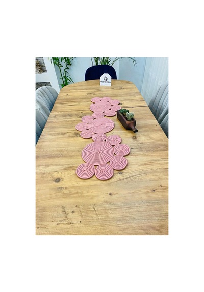 Jüt, Hasır, Dekoratif Masa Örtüsü,papatya Model Runner 30x100 Cm, Sehpa Örtüsü, Bohem Tarzı Pembe Pembe