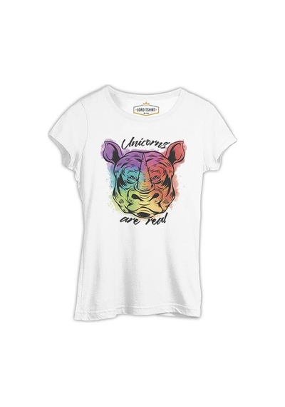 A Rhino With Unicorns Quote Beyaz Kadın Tshirt 001