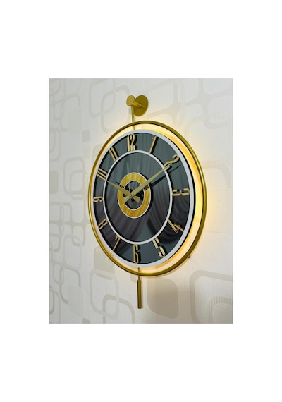 Pey Aksesuar Metal Camlı Duvar Saati 40x60 Cm Işıklı Gerçek Cam Duvar Saati Modern Tasarım Gold-füme-beyaz-gold