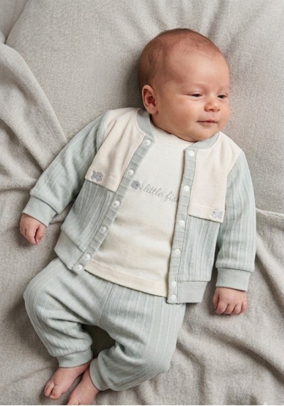 Gaye Bebe Tonton Baby Balık Nakışlı 3'lü Erkek Bebek Hırkalı Alt Üst Takım Mint Yeşili