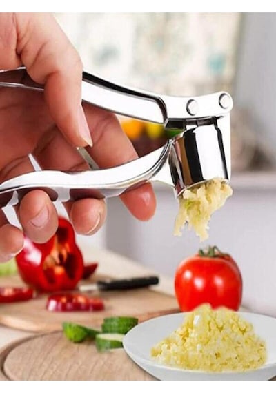 Paslanmaz Çelik Sarımsak Ve Zencefil Ezici Ergonomik Tasarım, Pratik Mutfak Gereci Gri