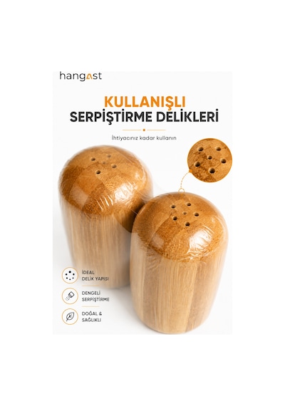 Bambu 2'li Ahşap Tuzluk Biberlik Seti Doğal Ahşap Tuz Ve Baharatlık Mutfak Masa Üstü Baharatlık Bej