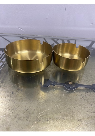 2 Li Gold Yuvarlak Paslanmaz Metal Küllük Modern Ve Şık Tasarım