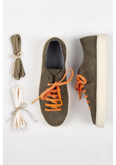 Krahe Ares Erkek Hakiki Deri El Boyamalı Bağcık Ve Iki Yedek Bağcıklı Haki Sneakers 001