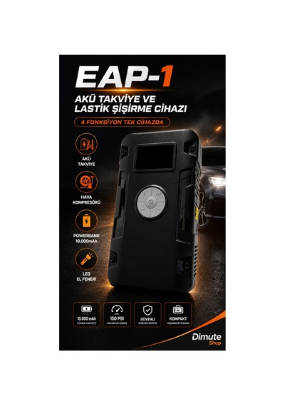 Eap-1 Akü Takviye Cihazı Ve Lastik Şişirme Pompası Powerbank El Feneri - 887084874