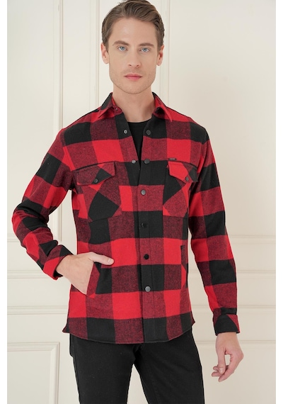 Efor G 1579 Slim Fit Kırmızı-siyah Klasik Gömlek Kırmızı - Siyah