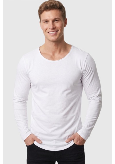 Rizzup Erkek Beyaz %95 Pamuk Slim Fit Kesik Açık Yaka Likralı Penye Sweatshirt Oval Kesim 2602299