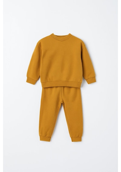 Luess Unisex Çocuk Dikiş Detaylı 3 İplik Hardal Alt Üst Takım Hardal