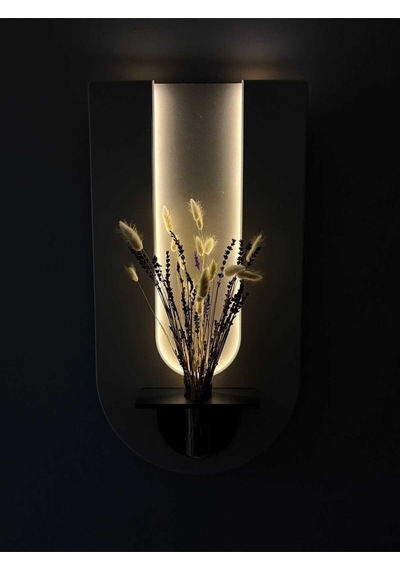 Begonvil Ahşap Pilli Ledli İskandinav Salon Duvar Rafı Şık Modern Çiçeklik 40 X 75 Cm Paris Grisi - Antrasit