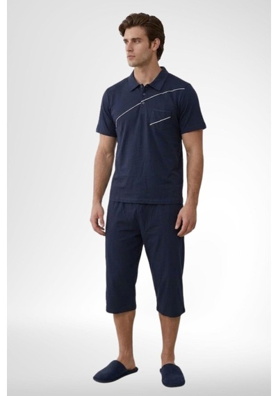 Mecit Pijama Mecit 4007 Lacivert Pamuklu Büyük Beden Kapri Erkek Pijama Takımı
