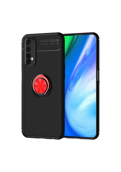 Realme 7 Kılıf Range Yüzüklü Silikon - Siyah-kırmızı Evimdeyokyok