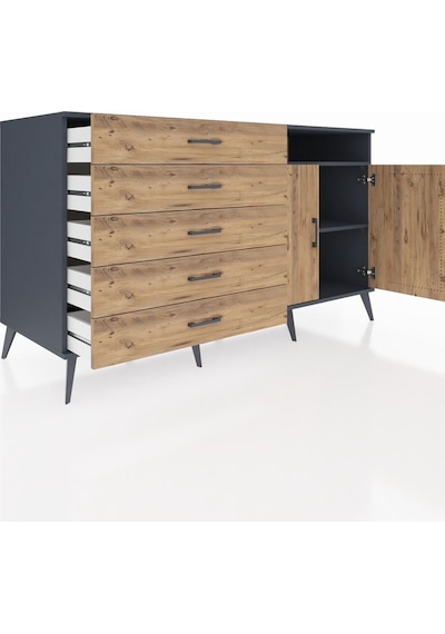 Kronos Konsol 2 Raflı 5 Çekmeceli 2 Kapaklı 176x59x99 Antrasit-ça Antrasit-çam