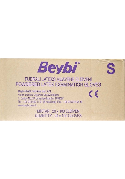 Beybi Pudralı Lateks Muayene Eldiveni 100'lü x 20 Paket S