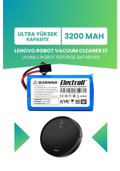 Lenovo Robot Vacuum Cleaner E1 Uyumlu Batarya 3200mah Pil