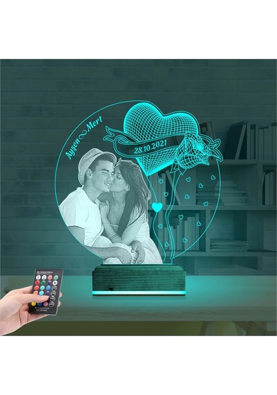 Luvivia Kalp Gül Sevgiliye Hediye Fotoğraflı 3d Lamba - Masa Gece Lambası V2