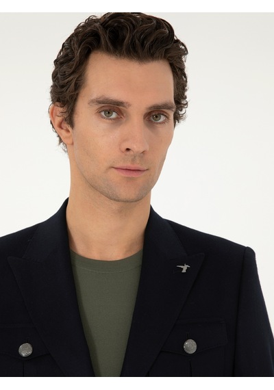 Cacharel Koyu Lacivert Slim Fit Blazer Ceket