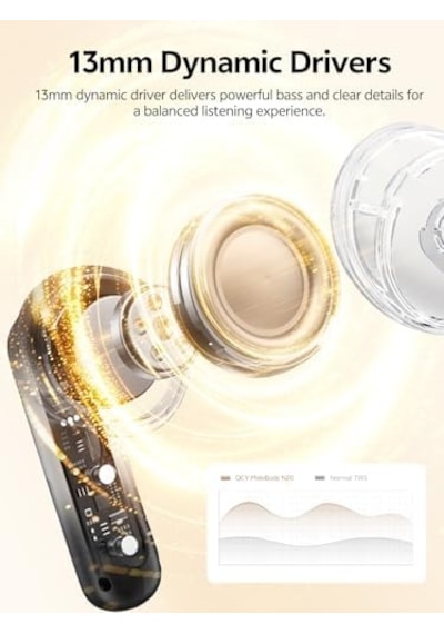 Qcy Melobuds N20 Aktif Gürültü Önleyici Kablosuz Kulaklıklar, 6 Mikrofonlu 50db Anc Kulaklıklar Enc Clear Call, 13mm Dinamik Sürücü, 40h Pil Ömrü, Bluetooth 6.0 Siyah