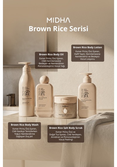 Midha Brown Rice Esmer Pirinç Özlü Besleyici ve Nemlendirici Vücut Yağı 200 ML