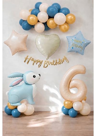 Mavi Tavşan Temalı 6 Yaş Doğum Günü Balon Seti