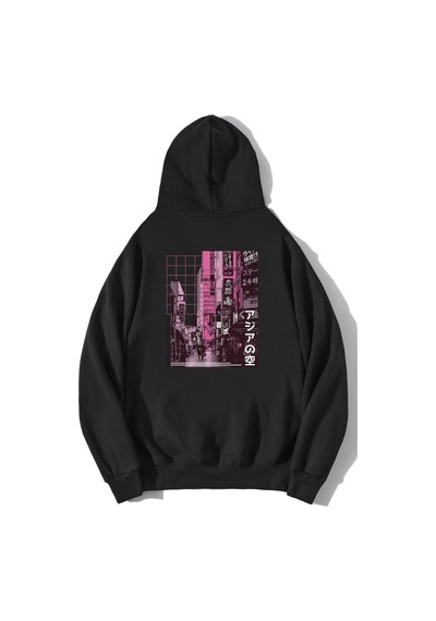 Brz Collection Unisex Oversize Asian Street Sweatshirt Hoodie-siyah Siyah
