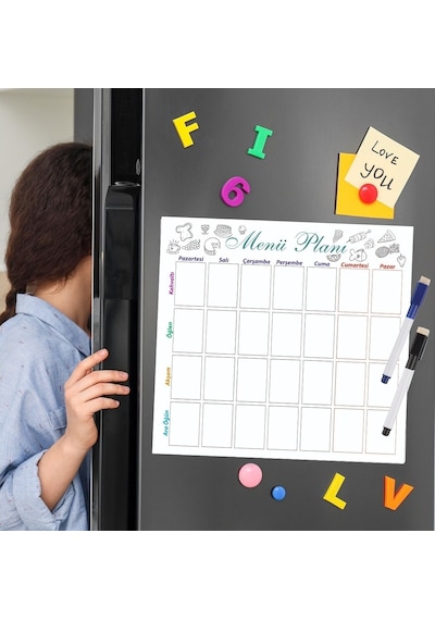Hafalık Menü Magnet Planlayıcı Mıknatıslı Yazı Tahtası + 2 Kalem