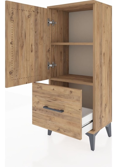 Arges Komodin 2 Raflı Tek Çekmeceli Tek Kapaklı 44x30x106 Çam-çam Atlas Çam