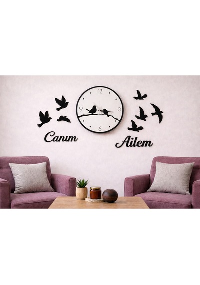 Duvar Saati Şık Ve Modern Çizgilerle 40 Cm Kuş Temalı 8 Adettir No 103 Çok Renkli