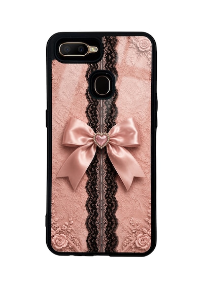Oppo A5s Pink Lace Bow Tasarımlı Glossy Telefon Kılıfı Pembe