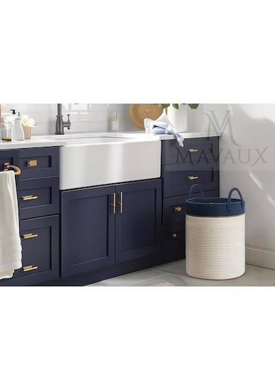 Mavaux Çok Amaçlı, 40cm-36cm Büyük Boy, Yanları Saplı, Sepet, Jüt, Hasır, Dokuma Sepet, Düzenleyici Beyazbambumavi