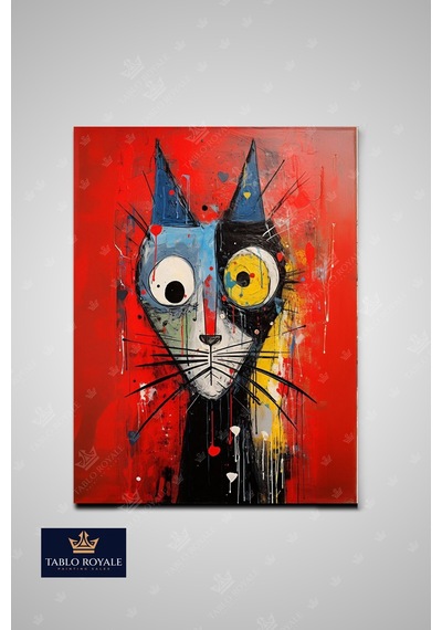 Renkli Tasarım Kedi Kanvas Tablo-salon Tablo