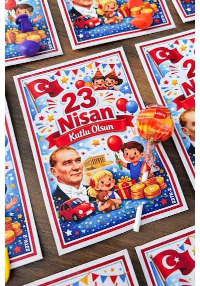 10 Adet 23 Nisan Şeker Ve Balon Konulabilen Tebrik Kartı 10'lu Set Sınıf Dağıtımlık Hediyelik Kart