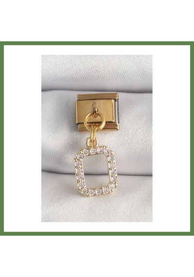 Bezos 316l Çelik Gold Renk Sallantı Kare Zirkon Taşlı Nomination Charm Hb006