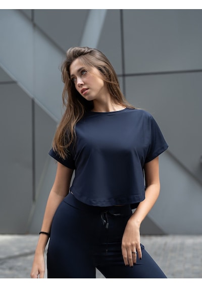 Lismina Yuvarlak Kesimli Yoga Tişörtü Lacivert