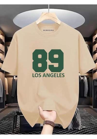 89 Los Angeles Baskılı Oversize Tişört Bej