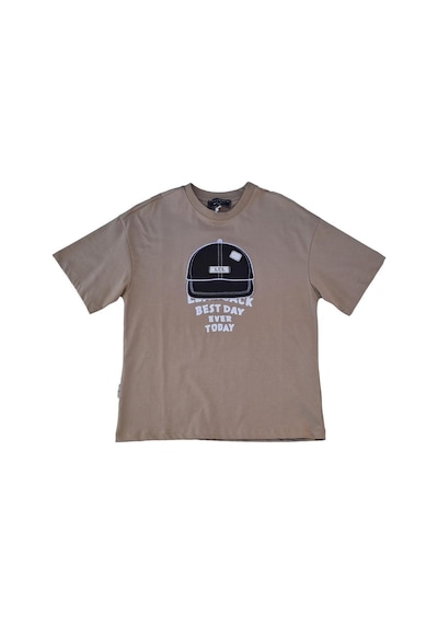 Zekids Erkek Çocuk Pamuklu Oversize Şapkalı Tshirt-12902-bej Bej